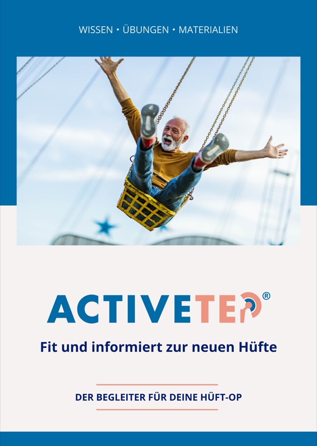 Cover des ActiveTEP-Arbeitsbuchs „Fit und informiert zur neuen Hüfte“